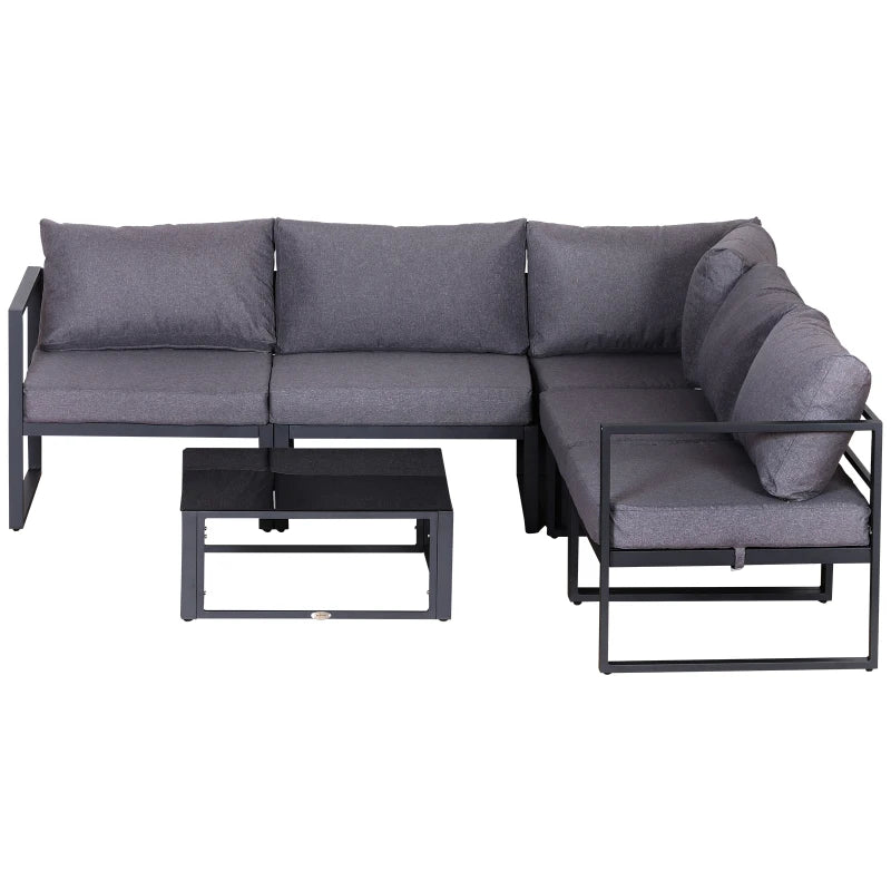 Stylish 6-Piece Outdoor Indoor Sectional Sofa Set with Thick Cushions and Aluminium Frame - Grey
