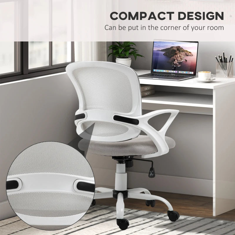 Vinsetto Home Office Chair & Computer Desk Set - Mesh Swivel Chair & High Gloss White Grey Study Desk with Storage
