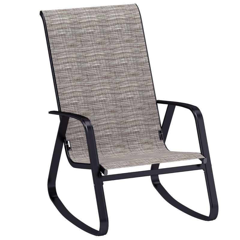 Ergonomic Garden Rocking Chair with Armrests, High Backrest, Steel Frame for Patio & Balcony