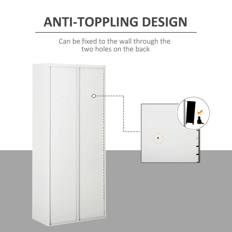 Lockable Filing Cabinet with Adjustable Shelves for Office Storage White