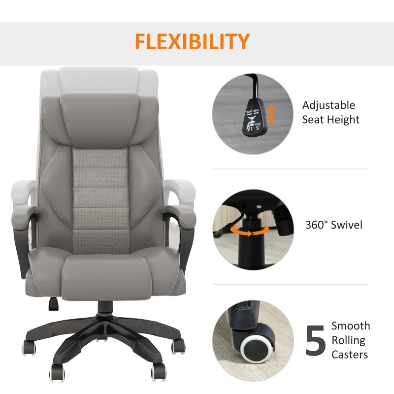 Vinsetto Grey Office Chair with 6-Point Massage & Back Heat, Ergonomic PU Desk Chair with Padded Seat & Tilt Function
