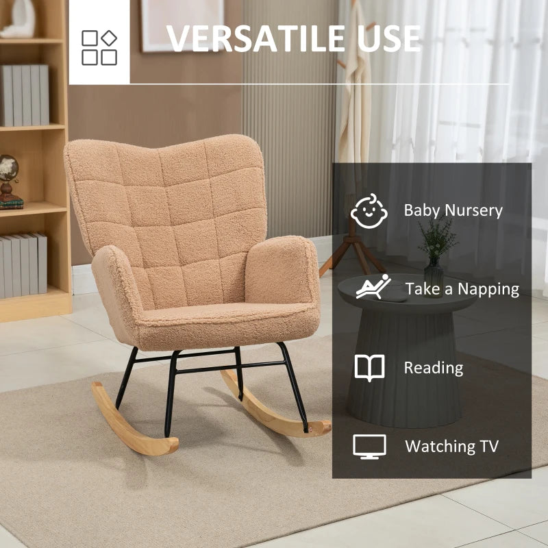 Soft Fleece Rocking Wingback Chair in Light Brown – Comfortable and Stylish Seating for Your Home