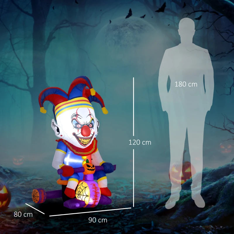 4ft Halloween Inflatable Clown on Bicycle - LED Lighted Outdoor Decoration for Garden & Party - Spooky Blow Up Decor