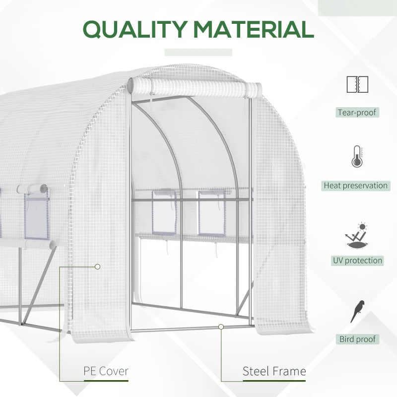 Green Walk-in Polytunnel Greenhouse with Roll-up Sidewalls, UV-resistant Cover, 3x2x2m