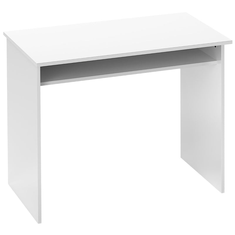 Modern 90x50cm High Gloss White Computer Table - Stylish Home Office Desk with Storage Shelf for Small Spaces