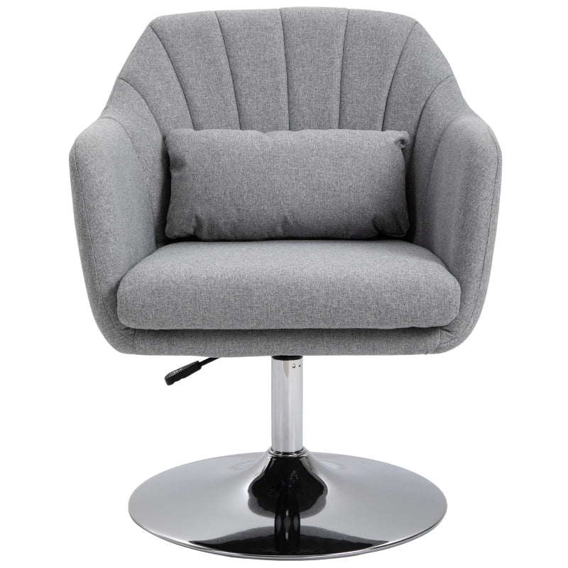 Contemporary Swivel Linen Accent Chair with Adjustable Height and Lumbar Support for Living Room and Office, Light Grey