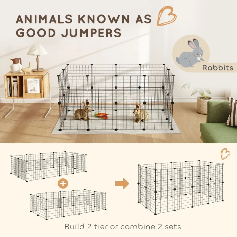 DIY Metal Wire Pet Playpen - 12 Panel Enclosure for Indoor/Outdoor Guinea Pigs, Bunnies & Small Animals - Black