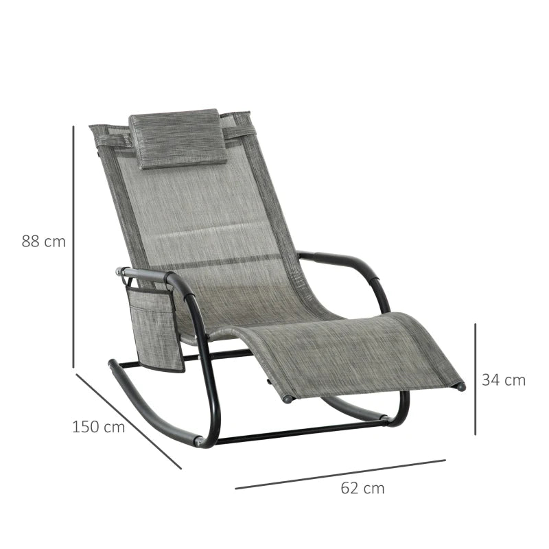 Dark Grey Outdoor Rocking Chair with Mesh Fabric and Storage Bag