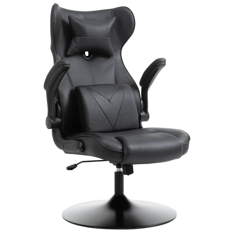 Vinsetto Racing Style Video Game Chair with Lumbar Support, Swivel Base, Flip-up Armrests & Headrest - Black Home Office Chair