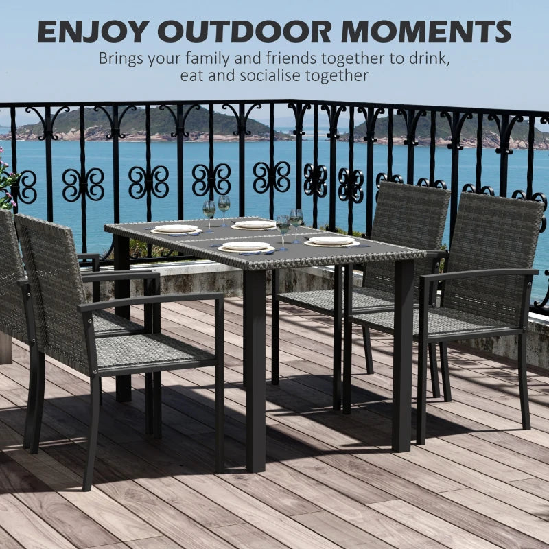 Grey 5-Piece Outdoor Patio Dining Set with Glass Tabletop and 4 Chairs