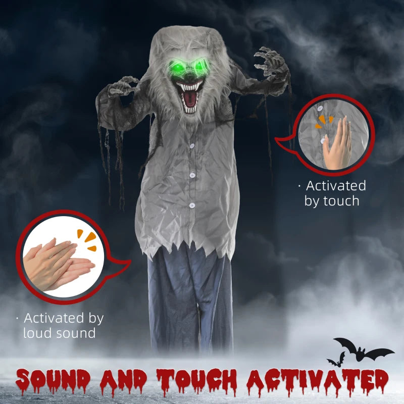 6'8" Skeleton Werewolf Halloween Animatronic with Glowing Eyes - Spooky Outdoor Decoration for Haunted House
