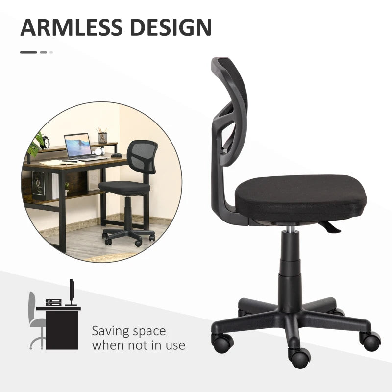 Ergonomic Small Office Chair without Arms Swivel Mesh Desk Chair with Curved Back and Wheels Height Adjustable for Home Vanity Computer Dressing Table Study Bedroom Holds Up to 120 kg