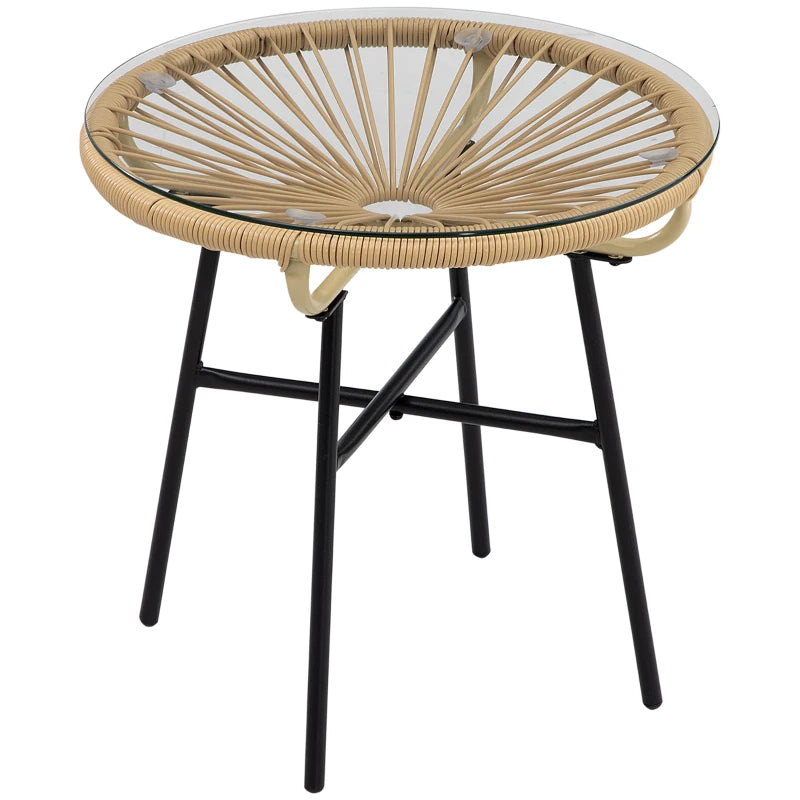 Black Rattan Outdoor Side Table with Glass Top