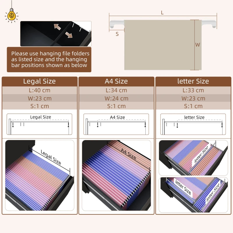 Vinsetto 2-Drawer Mobile Filing Cabinet - Lockable Steel File Storage for Letter, A4 & Legal Size - Pre-Assembled, Black