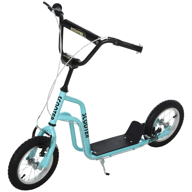 Blue Stunt Scooter for Kids - 12" Rubber Tyre Kick Scooter with Adjustable Handlebar & Dual Brakes