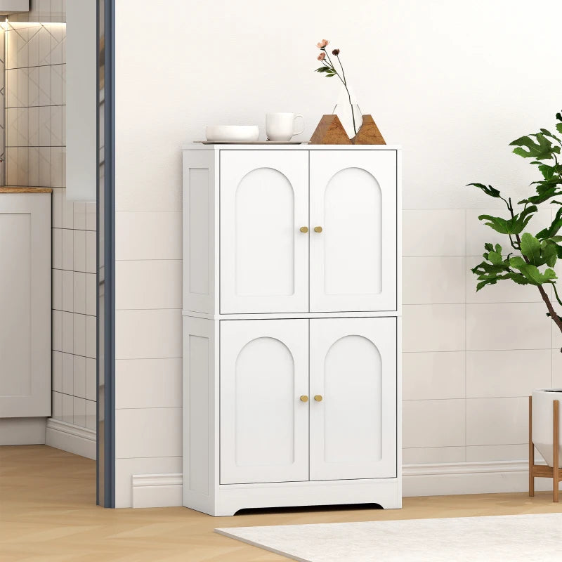 4-Door White Kitchen Storage Cabinet with Adjustable Shelves - Stylish & Functional Organization Solution for Your Home
