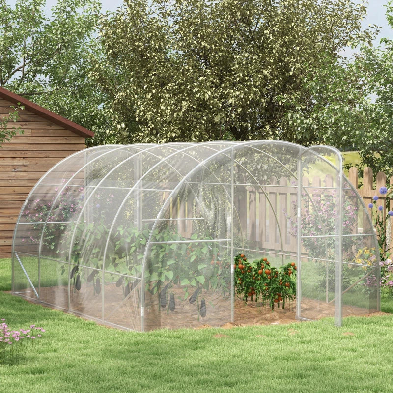 Green Walk-in Polytunnel Greenhouse, 4x3m, PE Cover, Steel Frame