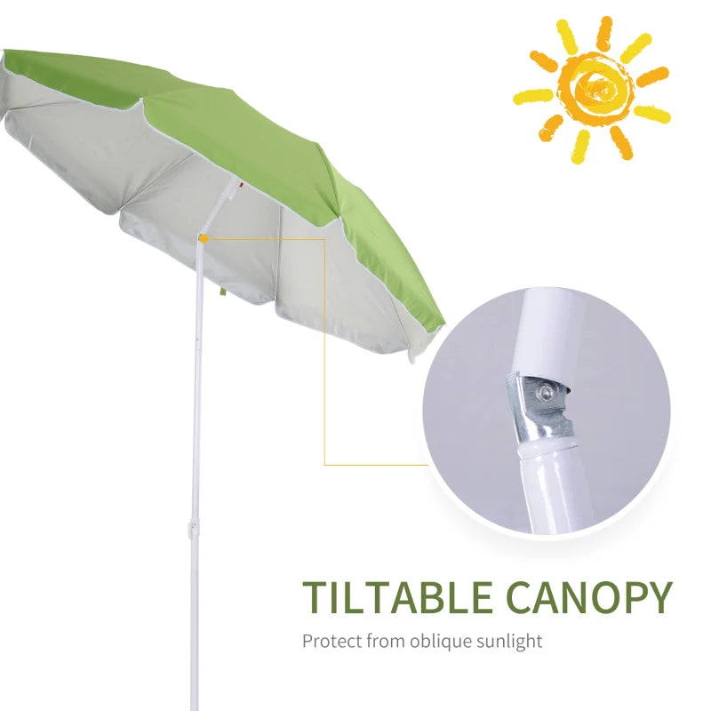 Green Portable Beach Umbrella with Tilting Function