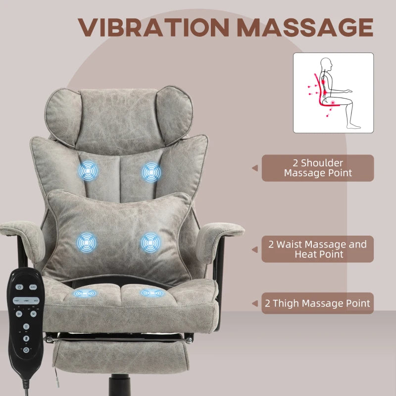 Ergonomic Office Chair with 6-Point Massage & Heat, Reclining Function, Lumbar Support, Foot Rest, Height-Adjustable, Grey
