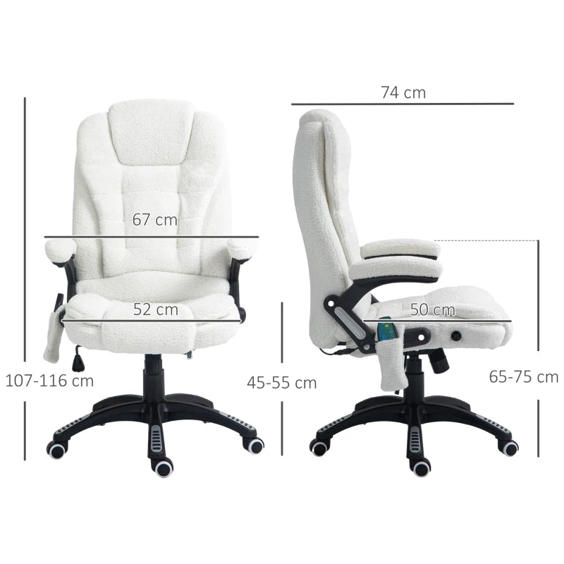 Vinsetto Boucle Six-Point Massage Office Chair - Ergonomic White Design for Ultimate Comfort and Relaxation