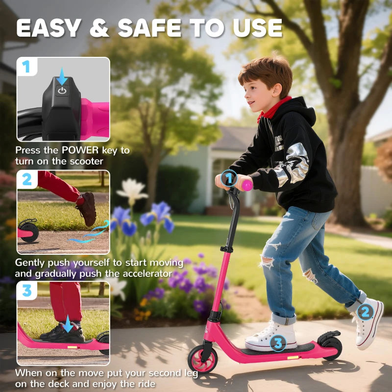 Electric Scooter for Kids 120W Motor Adjustable Height Rear Brake Safe Fun Pink