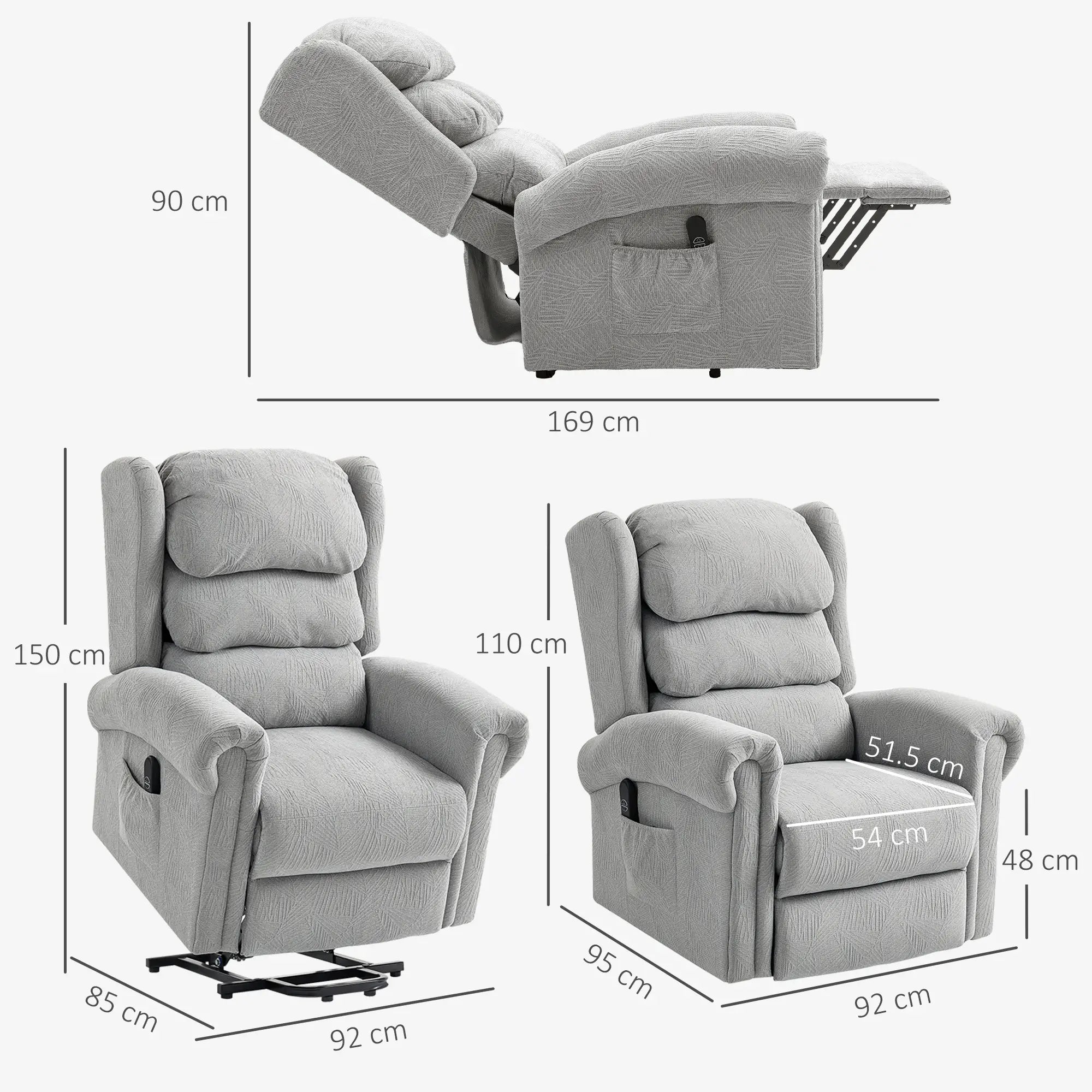 Velvet-Feel Electric Riser Recliner Chair - Grey
