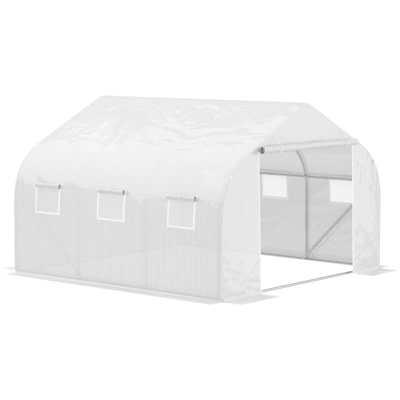 Green Walk-In Garden Poly Tunnel Greenhouse, 4.5 x 3 x 2m, White