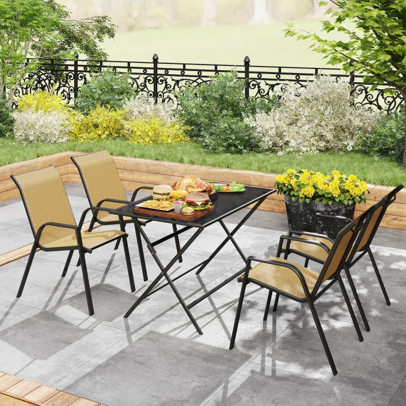 Khaki Four-Piece Stacking Rattan Garden Seat Set - Stylish Outdoor Furniture for Patio, Balcony, and Garden