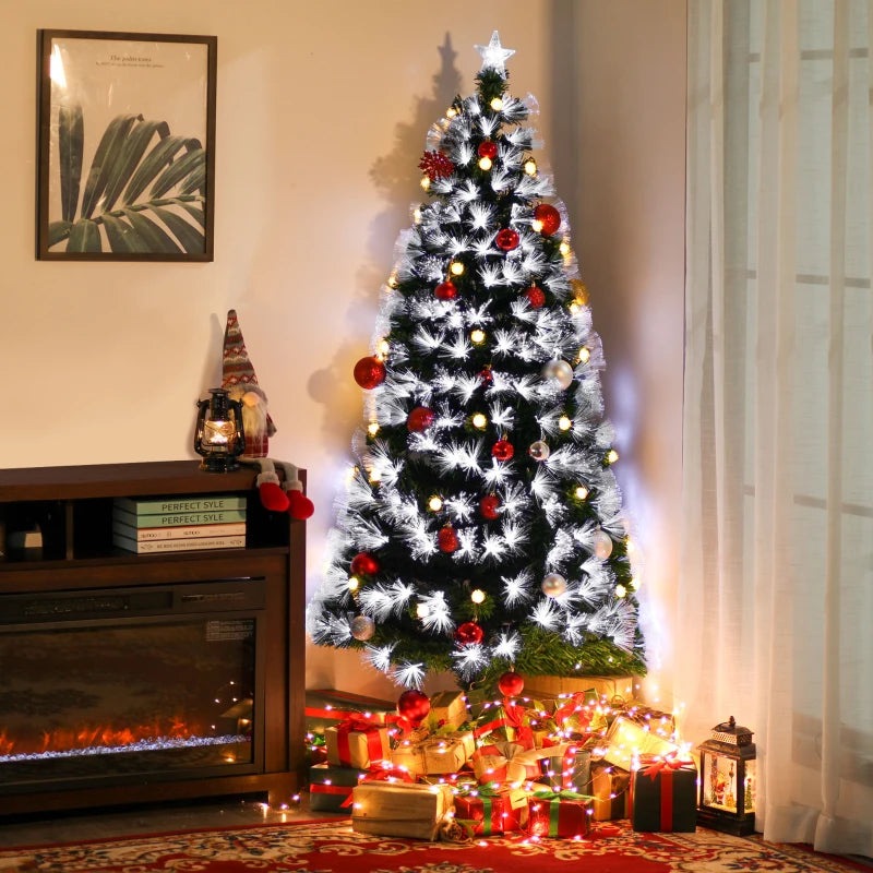 6ft Pre-Lit White Artificial Christmas Tree with 230 LEDs & Star Topper - Full Bodied Seasonal Decoration for Home