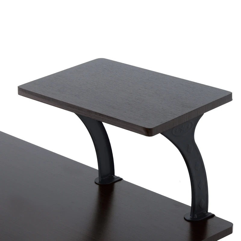 Dark Brown Computer Desk with Display Stand, Sliding Keyboard Tray, Host Box Shelf - Stylish Home Office Workstation