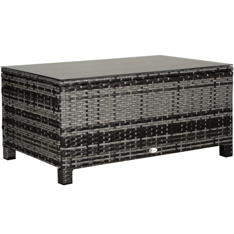 Grey Rattan Garden Coffee Table with Glass Top