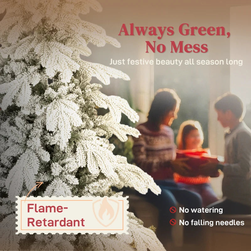 7ft Super Flocked Christmas Tree - Lush Green & White Snowy Tips - Perfect Holiday Decor for Home & Office