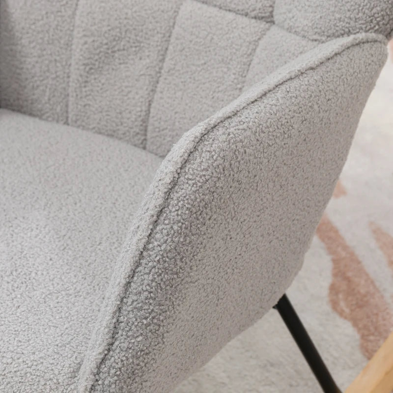 Berber Fleece Nursery Glider Rocker for Nursing, Wingback Rocking Chair in Light Grey for Living Room