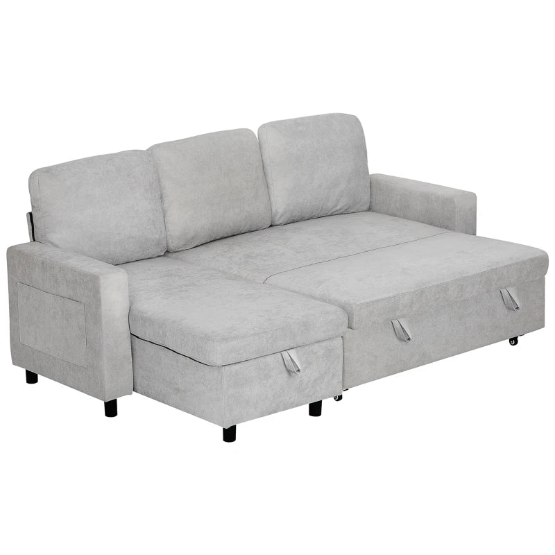 Light Grey L-Shaped Sofa Bed with Storage Solution for Small Spaces