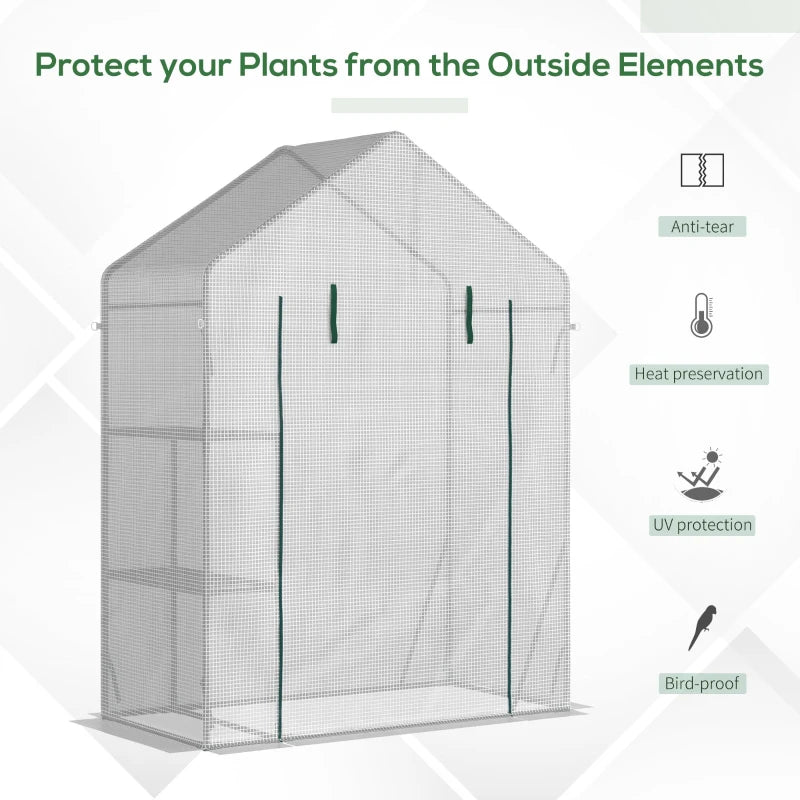 Portable Greenhouse with 2 Tier Shelf, Roll-Up Door, PE Cover - Green, 143 x 73 x 195cm