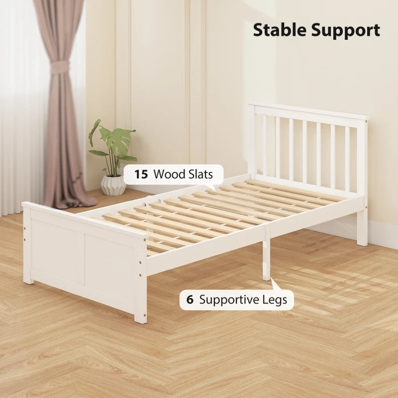 Stylish White Wooden Single Bed Frame with Storage Drawers - Perfect for Kids and Guest Rooms