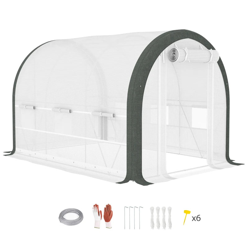 3m x 2m Walk-In Tunnel Greenhouse with Accessories - White