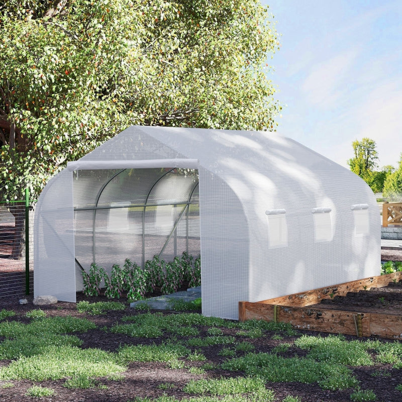 Green Walk-In Garden Polytunnel with Door and Windows, 3.5 x 3 x 2m, White