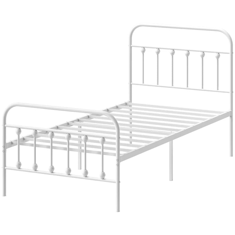 Minimalist White Metal Bed Frame - Stylish, Durable, Modern Design for Bedroom - Twin, Full, Queen Sizes Available