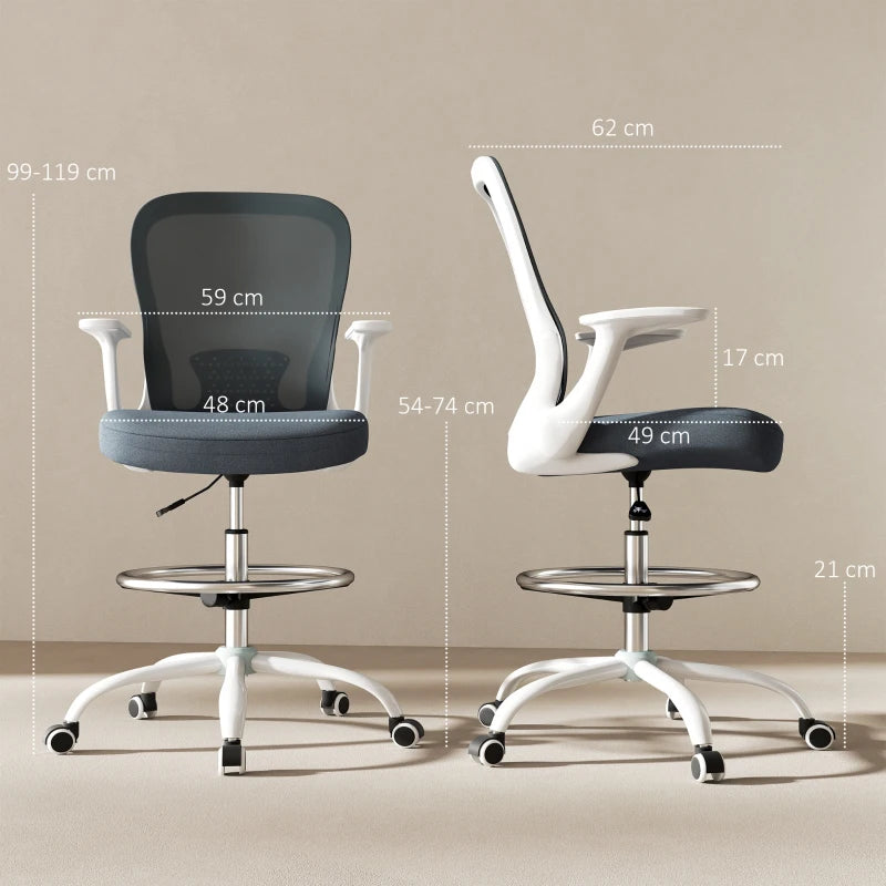 Adjustable Grey Draughtsman Chair with Footrest | 99-119 cm Height | Ergonomic Design for Comfort and Support
