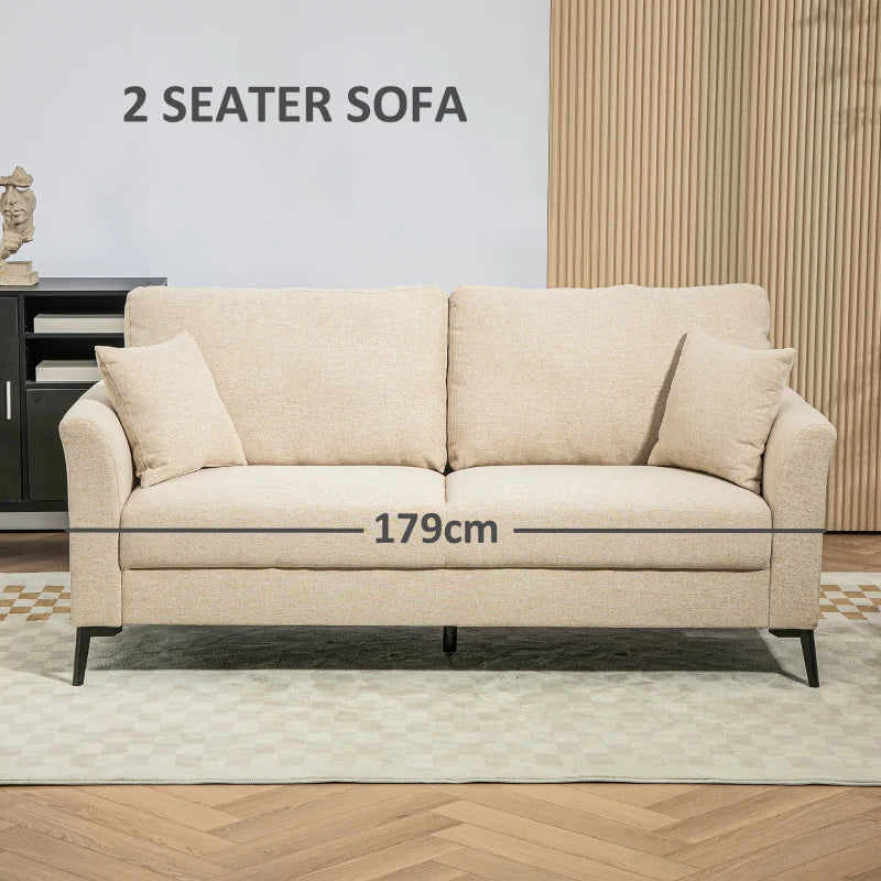 Beige Three-Seater Linen-Look Sofa for Stylish Living Room Comfort