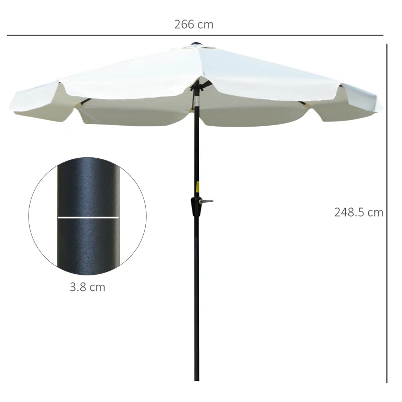 White 2.7m Patio Garden Umbrella with Tilt and Crank