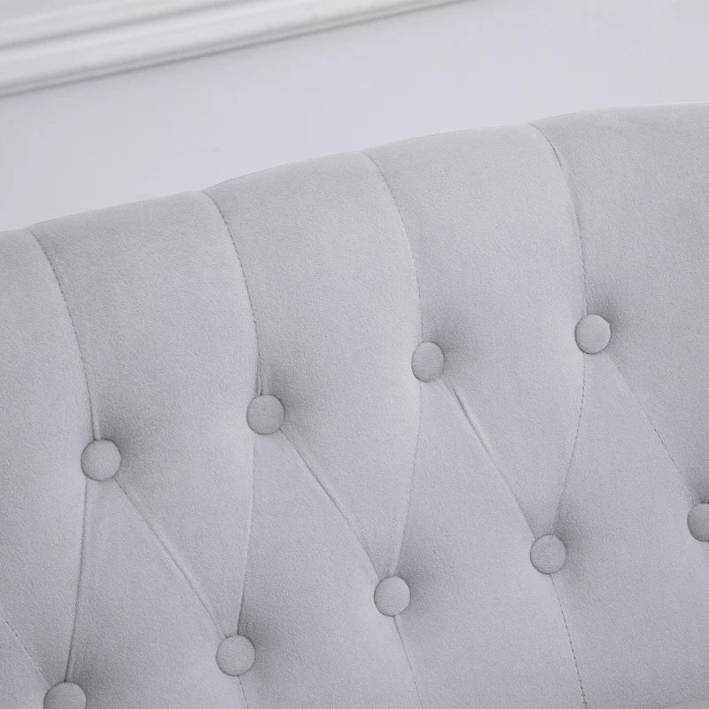 Vintage Button Tufted Chaise Lounger Sofa, Compact 2-Seater with Carved Legs for Bedroom or Living Room, Grey