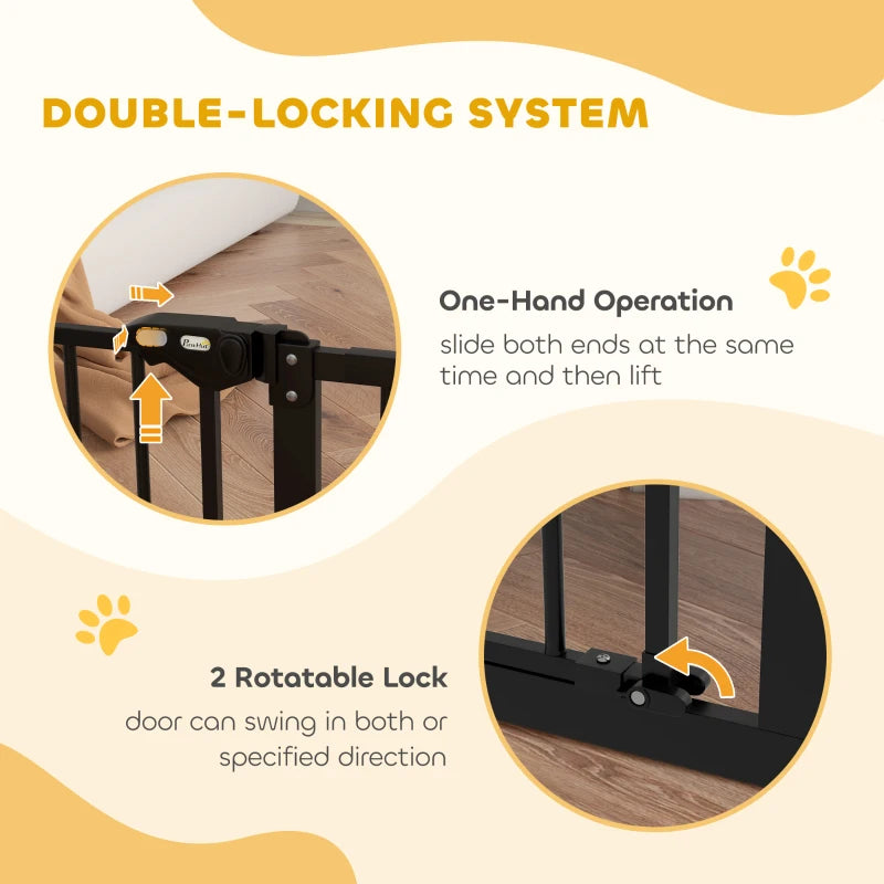 Adjustable Safety Gate with 3 Extensions & 4 Adjustable Screws - Black Child Safety Barrier for Stairs & Doorways