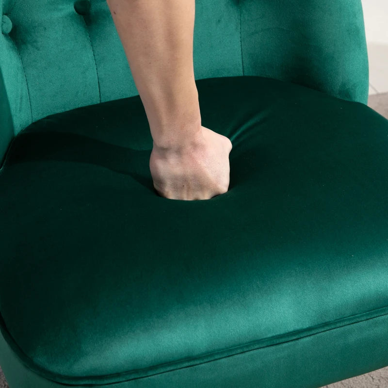 Velvet-Feel Wingback Accent Chair with Wooden Legs in Green - Stylish Home Furniture