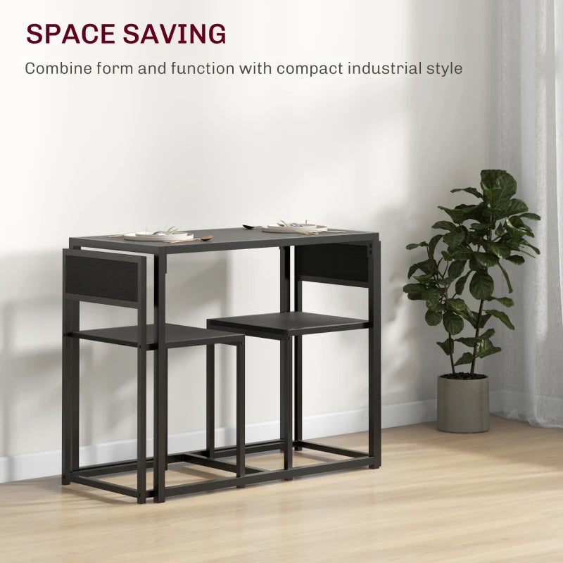 Compact Dining Table and Chairs Set for Small Spaces - Rectangular Steel Frame Dining Room Set in Black