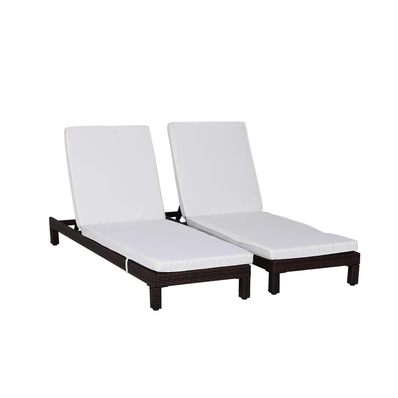 2 Seater Rattan Sun Lounger Set - Brown/Cream White