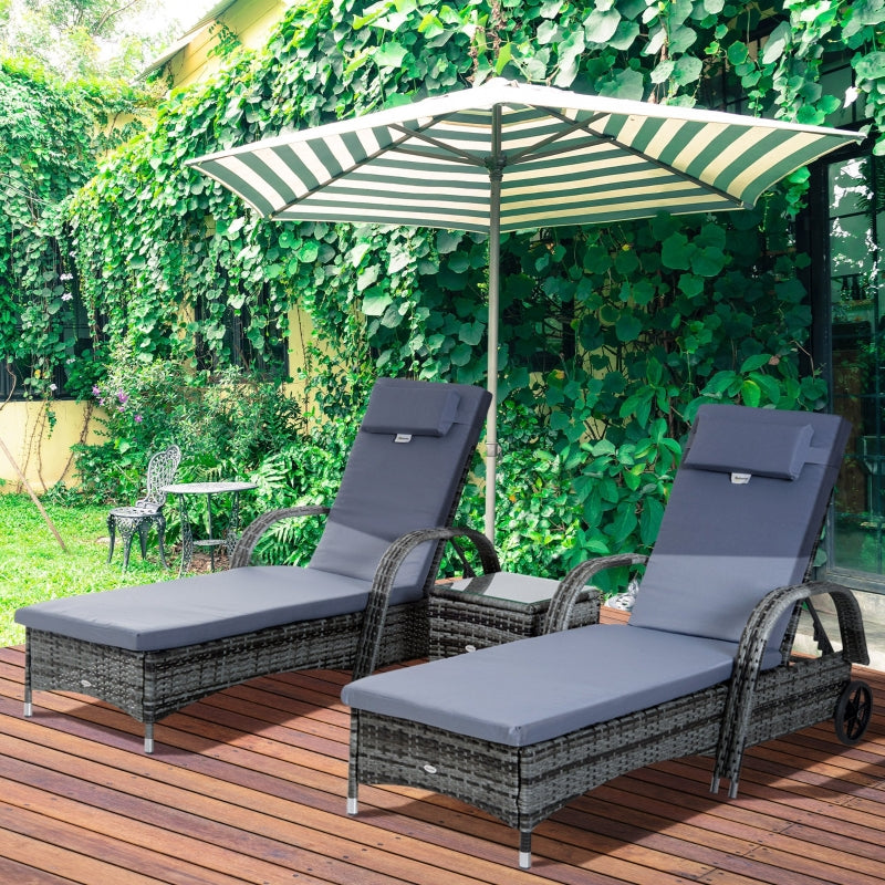 Grey Rattan Sun Lounger Set with Recliners and Coffee Table