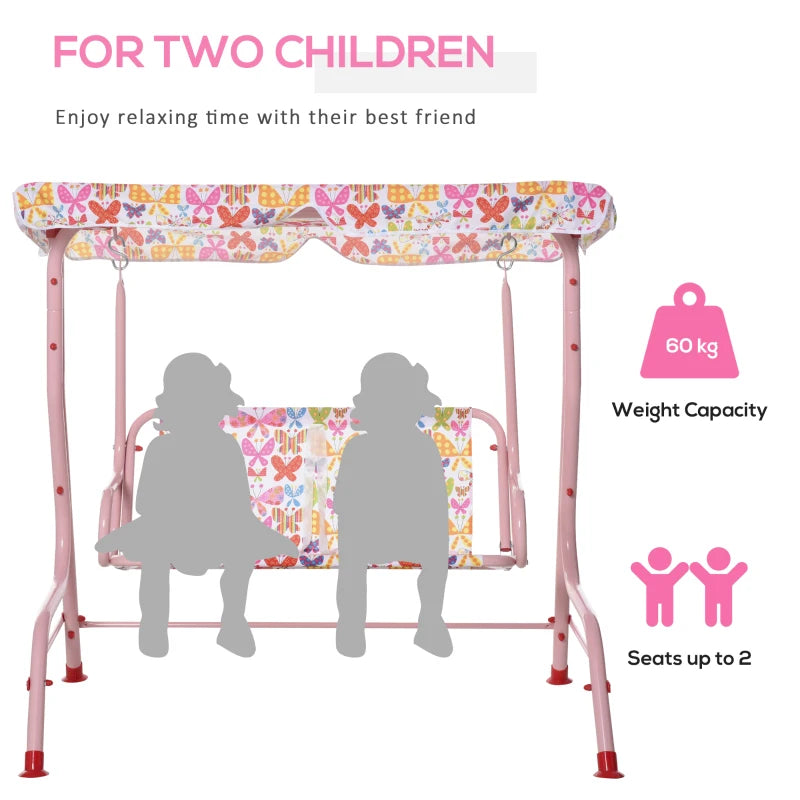 Kids Pink Garden Swing Chair with Adjustable Canopy