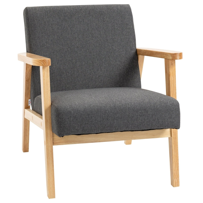 Stylish Dark Grey Fabric Accent Chair with Rubber Wood Frame and Comfortable Padded Cushion for Living Room